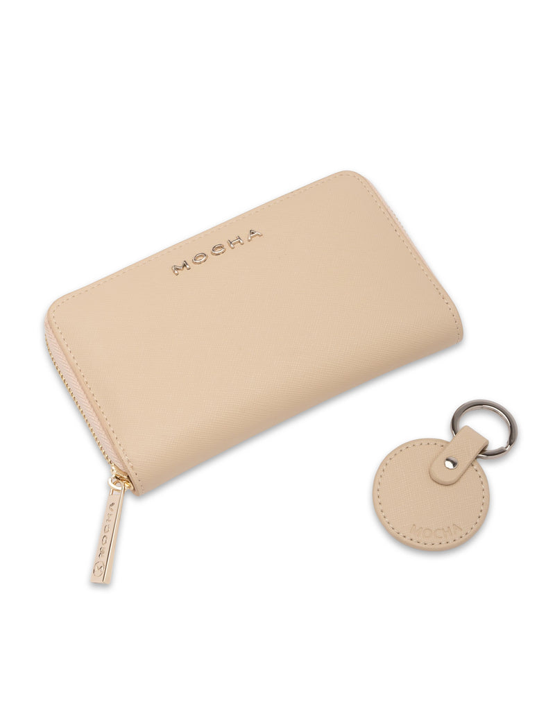 Mocha Gift Pack 5B - Kristin Leather Wallet & Keyring - Cream