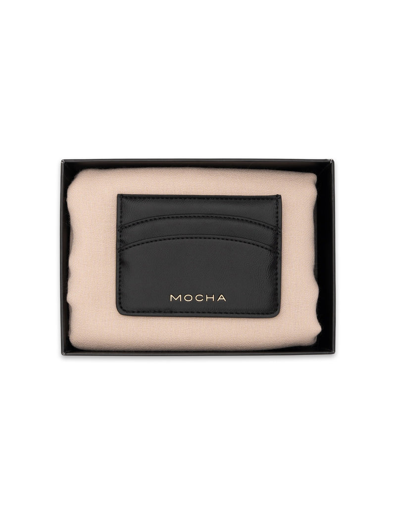 Mocha Gift Pack 6 - Timeless Lightweight Scarf & Claire Cardholder - Beige/Black