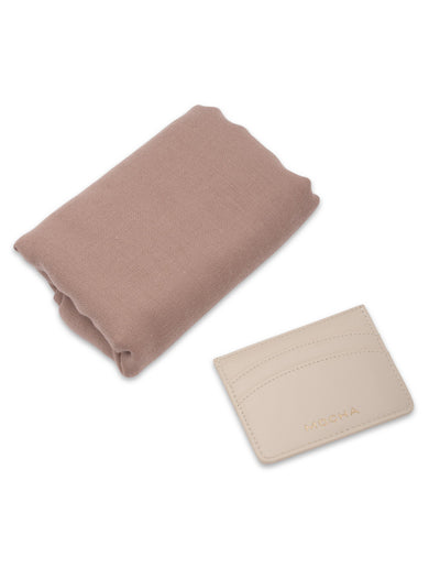 Mocha Gift Pack 7 - Timeless Lightweight Scarf & Claire Cardholder - Taupe/Ecru