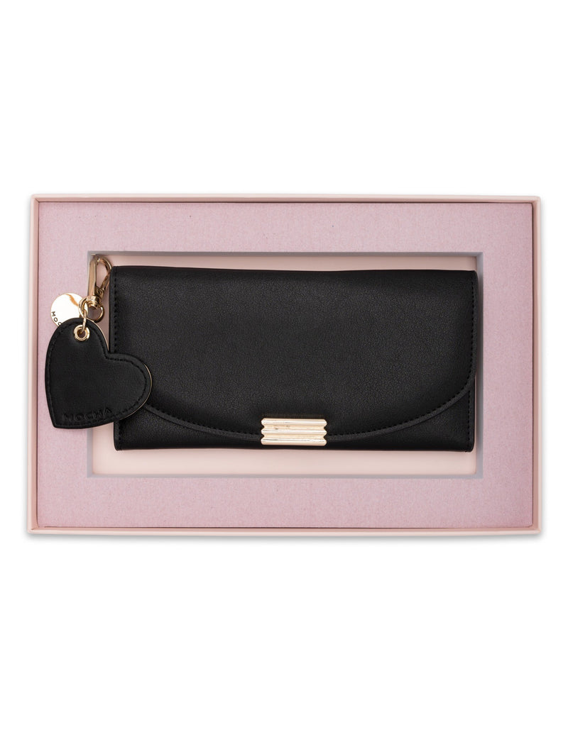 Mocha Gift Pack 8B - Daisy Long Wallet & Heart Keyring - Black/Ivory