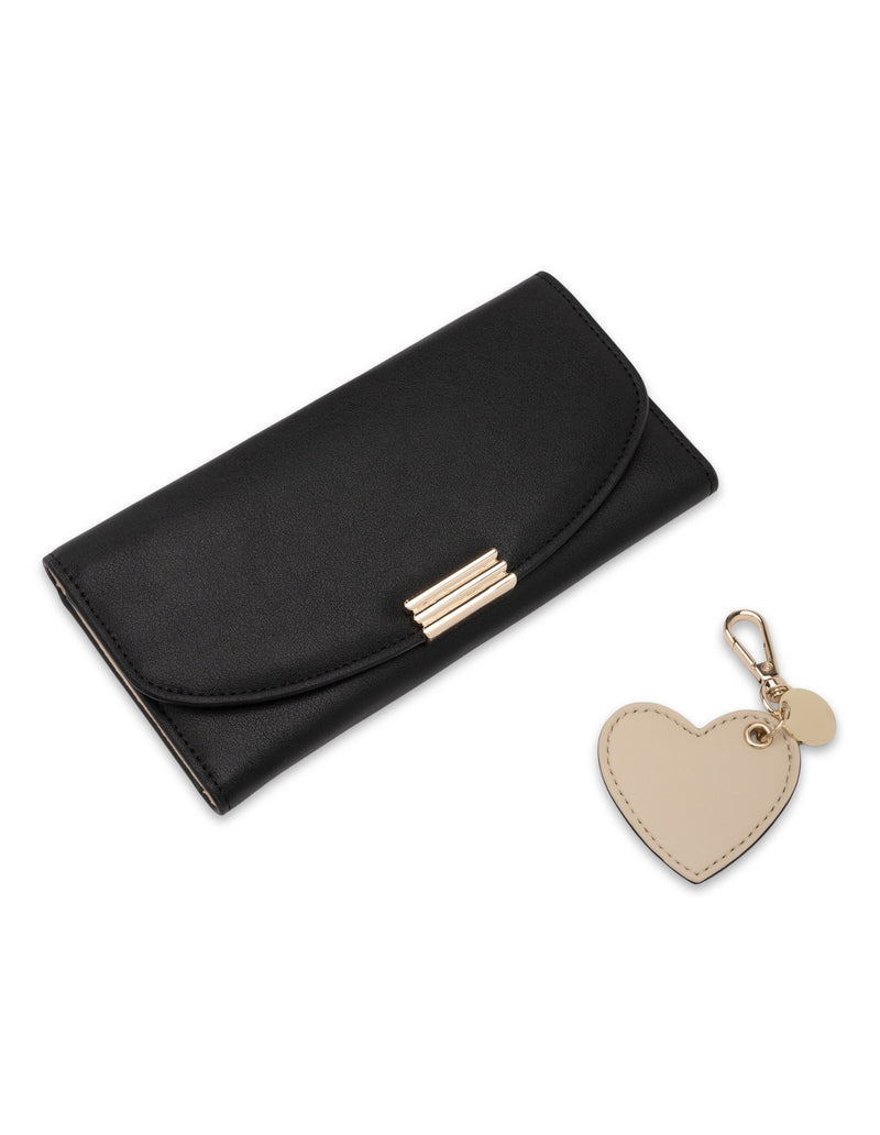 Mocha Gift Pack 8B - Daisy Long Wallet & Heart Keyring - Black/Ivory