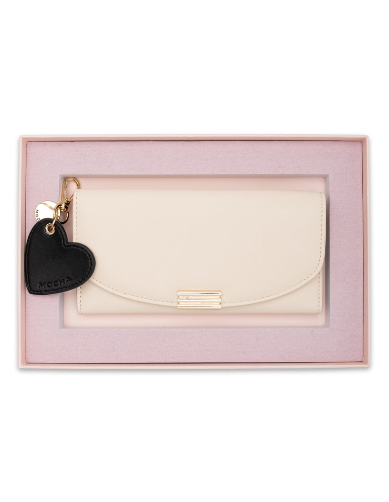 Mocha Gift Pack 8C - Daisy Long Wallet & Heart Keyring - Cream/Black