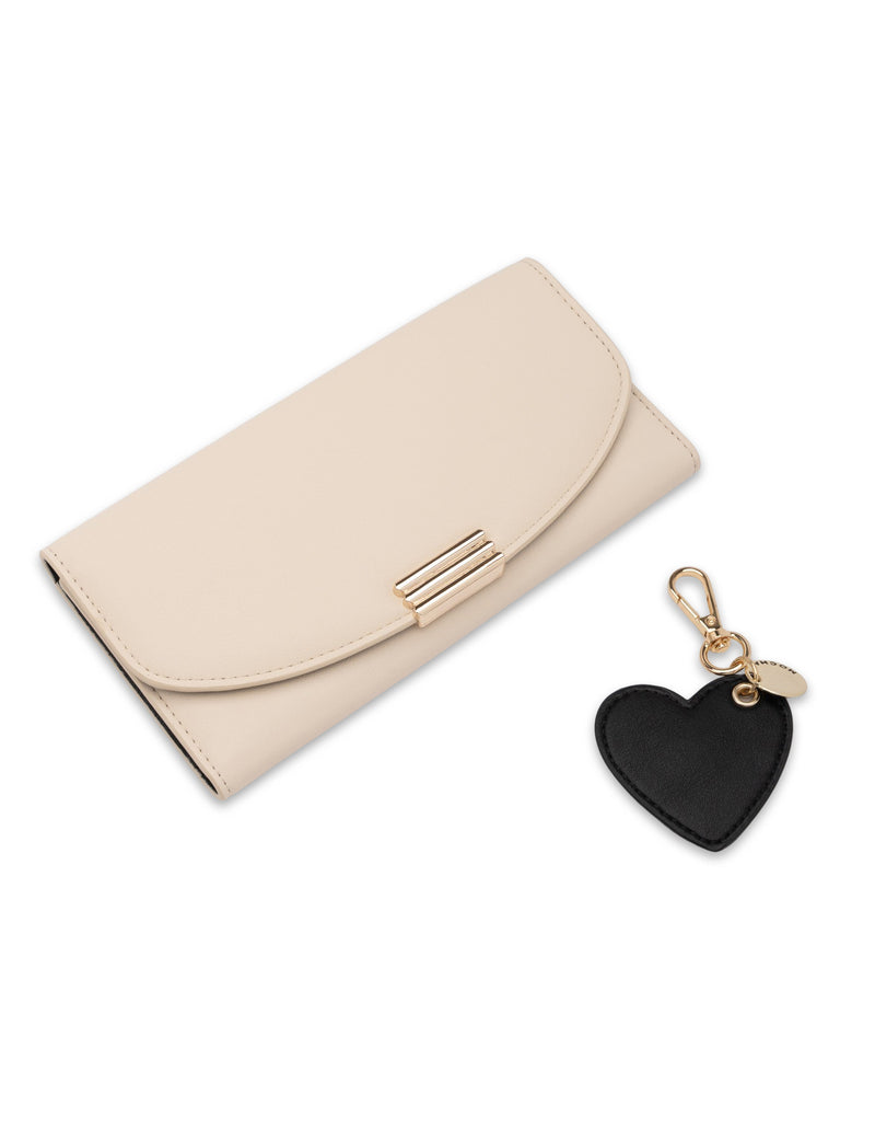 Mocha Gift Pack 8C - Daisy Long Wallet & Heart Keyring - Cream/Black