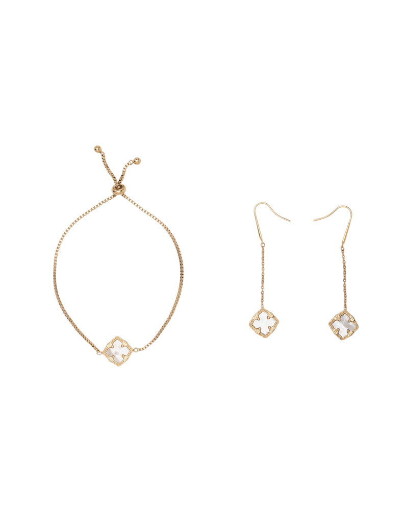 Mocha Gift Pack 10A - Delaney Baroque Pearl Bracelet & Earring - Light Gold