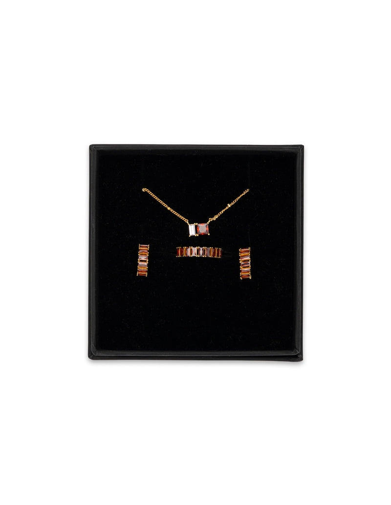 Mocha Gift Pack 11A - Elly Lou Celestial Necklace, Ring and Earring - Red