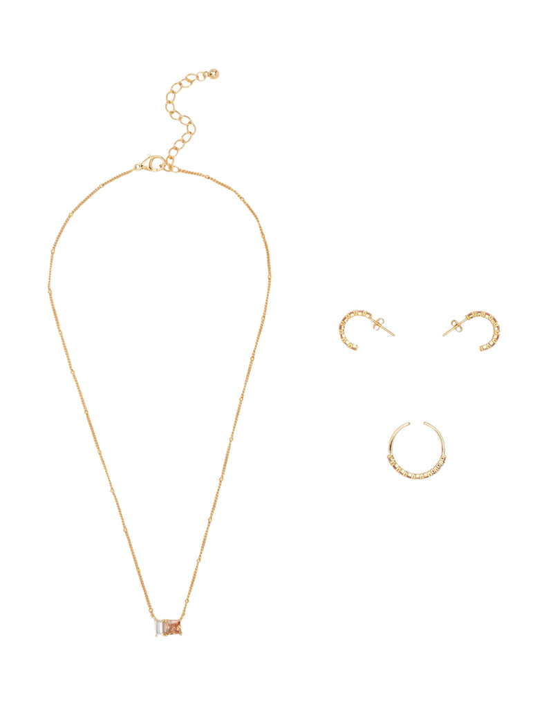 Mocha Gift Pack 11B - Elly Lou Celestial Necklace, Ring and Earring - Rose Beige