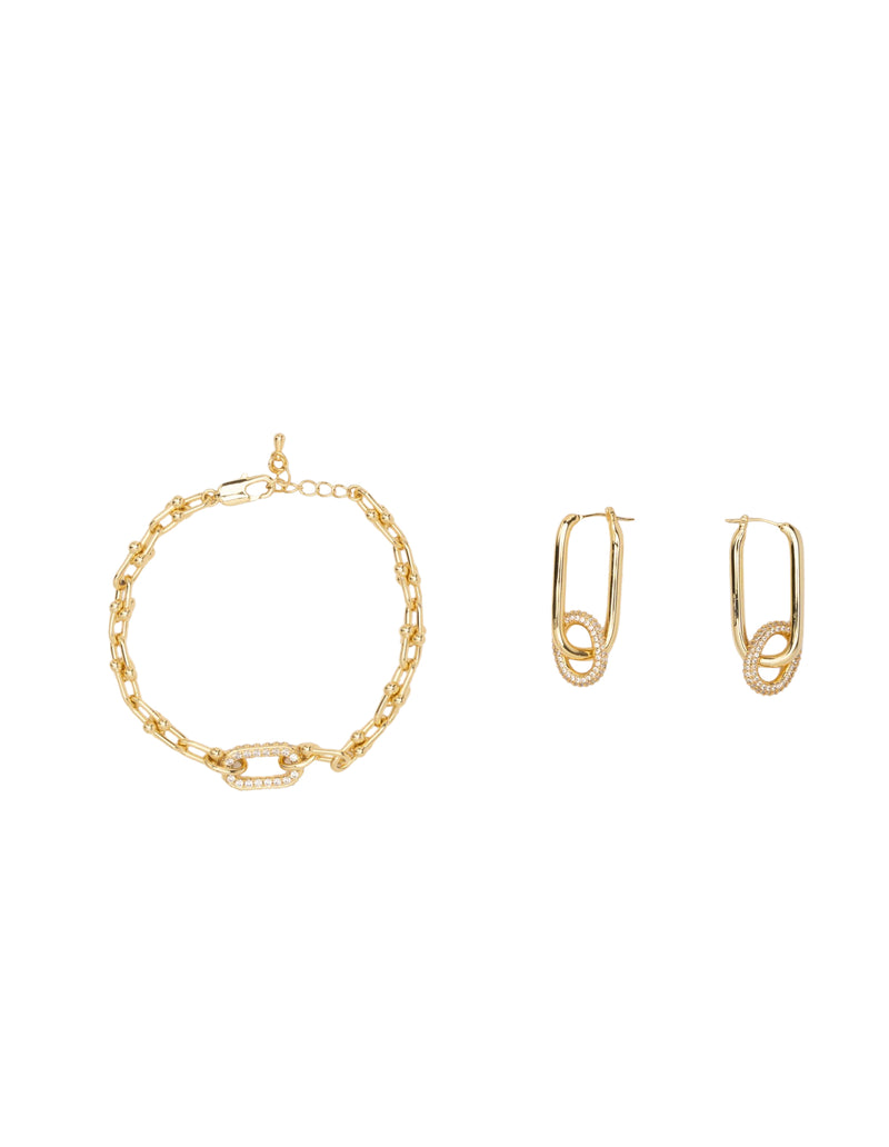 Mocha Gift Pack 12 - Kimberley CZ Chain Bracelet & Haven Double Loop Earring - Light Gold