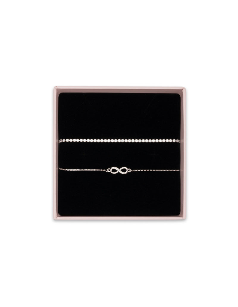 Mocha Gift Pack 13A - Adjustable Tennis Bracelet & Mini Infinity Bracelet - Silver