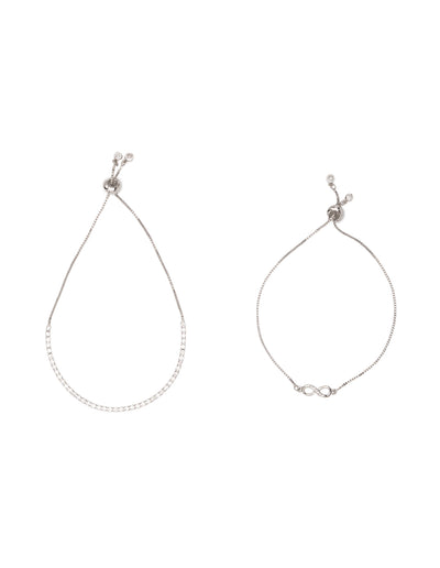 Mocha Gift Pack 13A - Adjustable Tennis Bracelet & Mini Infinity Bracelet - Silver