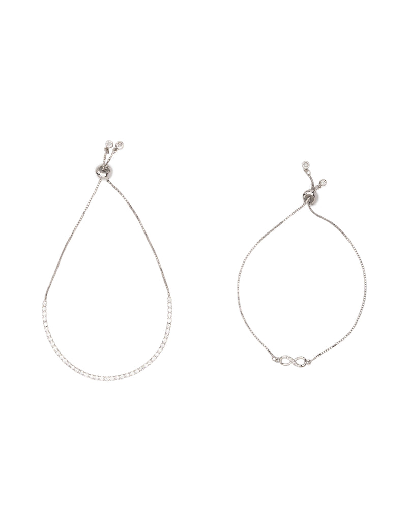 Mocha Gift Pack 13A - Adjustable Tennis Bracelet & Mini Infinity Bracelet - Silver