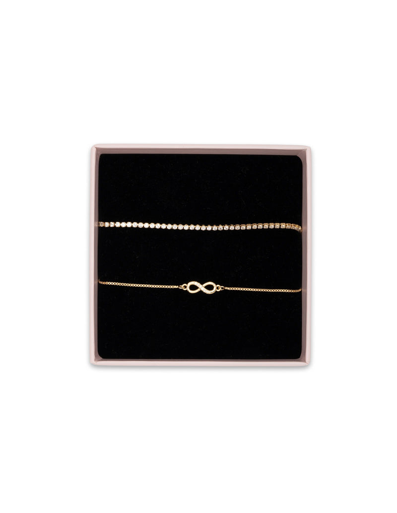 Mocha Gift Pack 13B - Adjustable Tennis Bracelet & Mini Infinity Bracelet - Gold