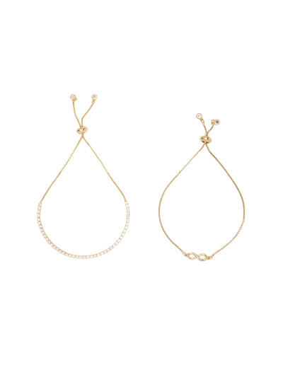 Mocha Gift Pack 13B - Adjustable Tennis Bracelet & Mini Infinity Bracelet - Gold