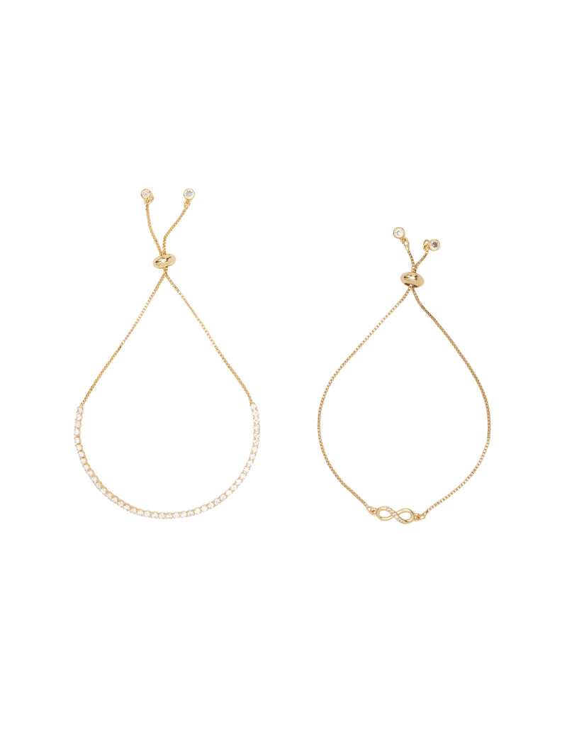 Mocha Gift Pack 13B - Adjustable Tennis Bracelet & Mini Infinity Bracelet - Gold