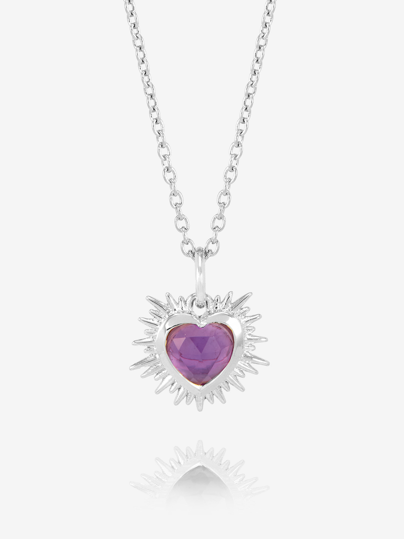 Rachel Jackson Electric Love Birthsone Heart Necklace FEBRUARY - Silver