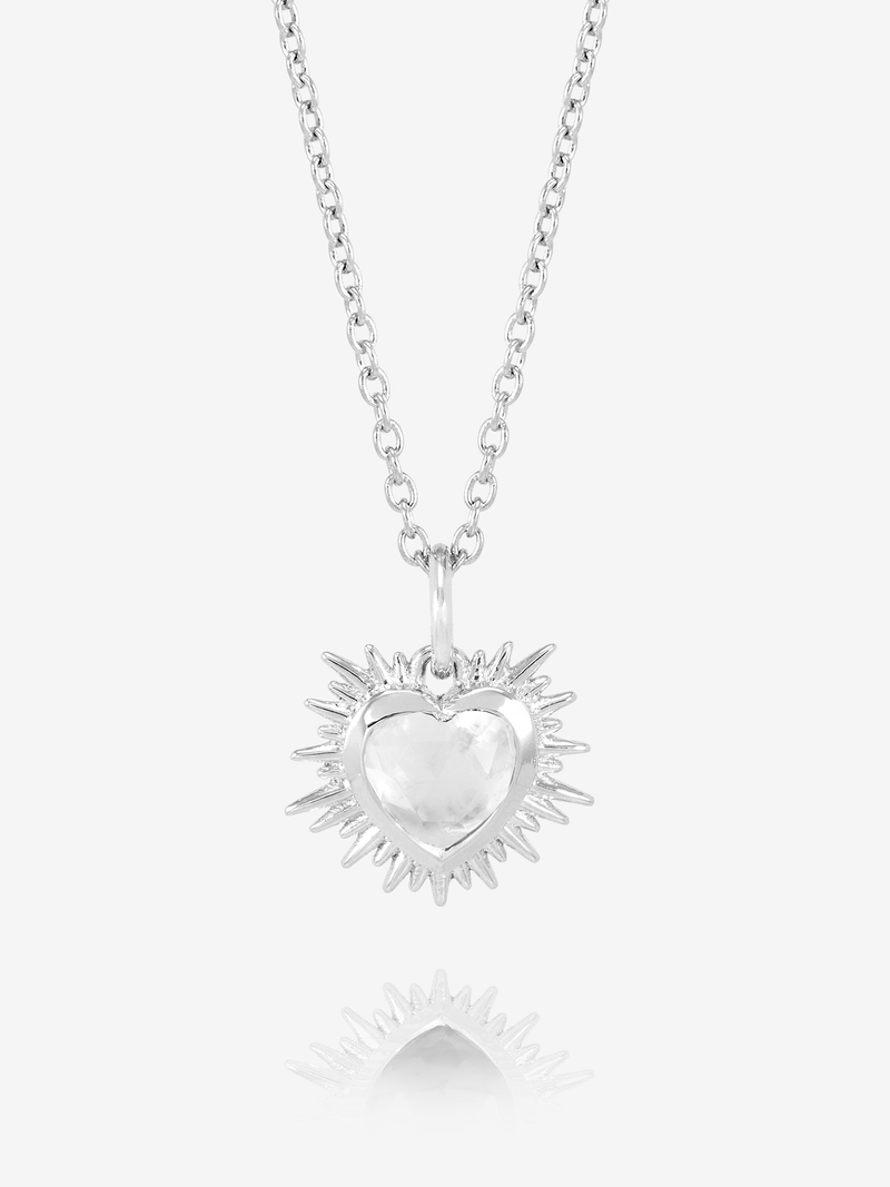 Rachel Jackson Electric Love Birthsone Heart Necklace APRIL - Silver