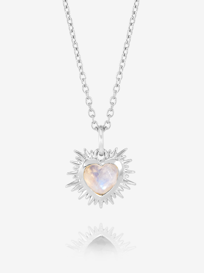 Rachel Jackson Electric Love Birthsone Heart Necklace JUNE - Silver