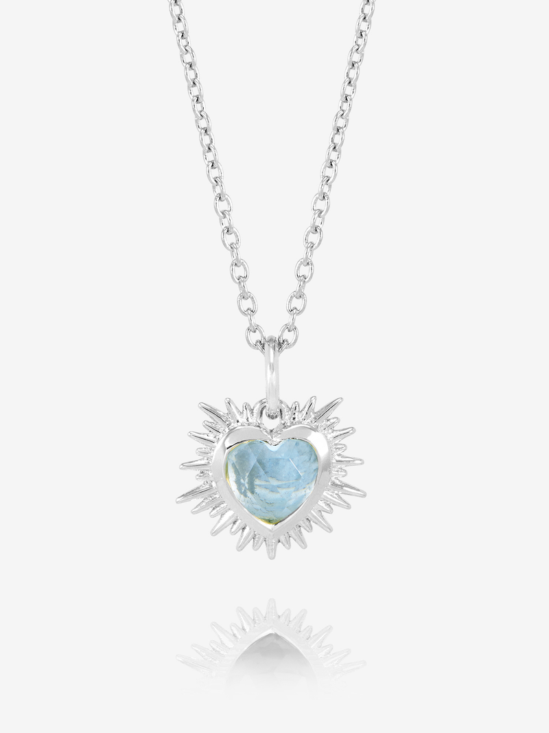 Rachel Jackson Electric Love Birthsone Heart Necklace MARCH - Silver