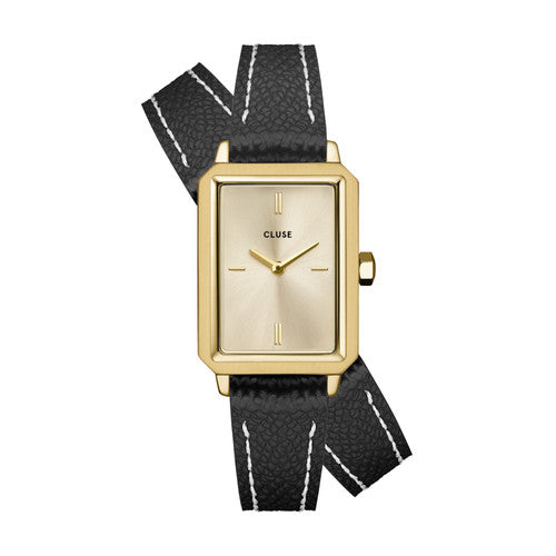 CLUSE Fluette Double Strap - Black Leather/Gold Watch