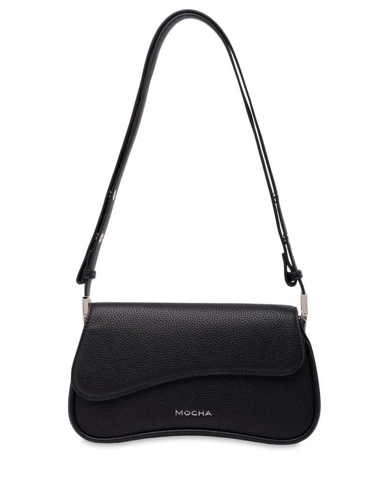 Mocha Zoe Wavy Baguette Shoulder Bag - Black