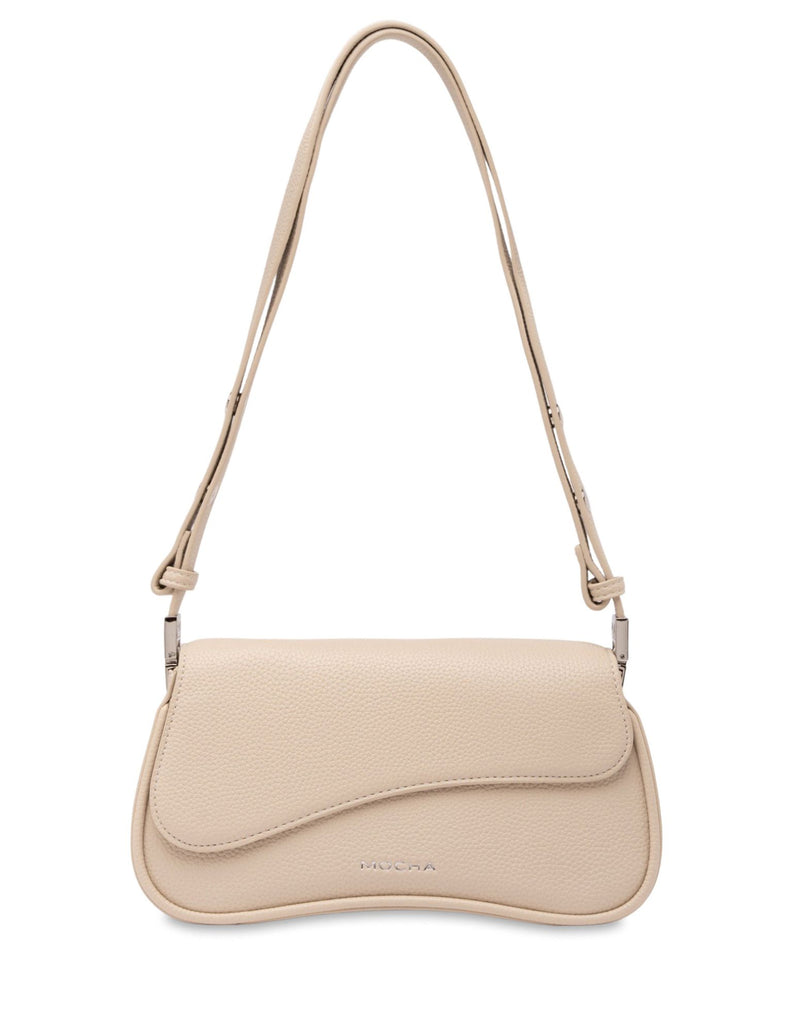 Mocha Zoe Wavy Baguette Shoulder Bag - Cream