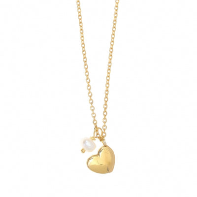 Gregio Simply Me/ Tiny Shiny Yg Necklace w/ Gold Heart & Freshwater Pearl - Gold | Mocha Australia