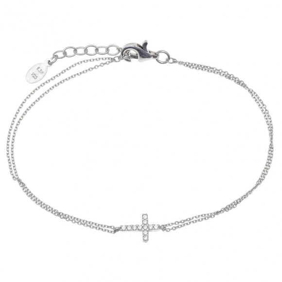 Gregio Tiny Shiny Yg Bracelet w/ Cz Cross - Silver | Mocha Australia
