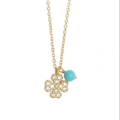 Gregio Simply Me/ Tiny Shiny Yg Necklace w/ Cz Clover & Turquoise Bead - Gold | Mocha Australia