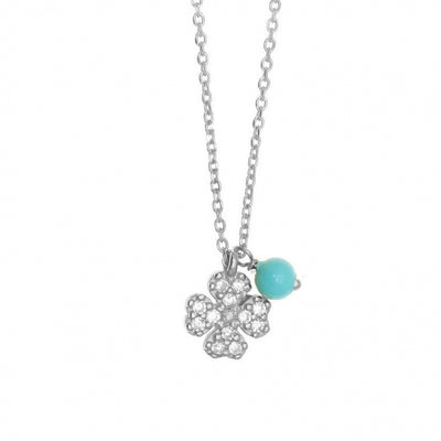 Gregio Simply Me/ Tiny Shiny Yg Necklace w/ Cz Clover & Turquoise Bead - Silver | Mocha Australia