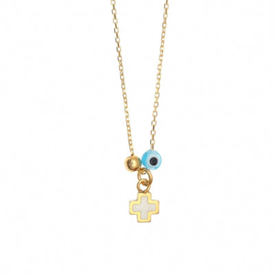 Mocha Gregio Necklace w/ Blue Enamel Cross- Gold | Mocha Australia