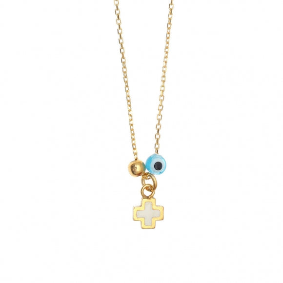 Mocha Gregio Necklace w/ Blue Enamel Cross- Gold | Mocha Australia