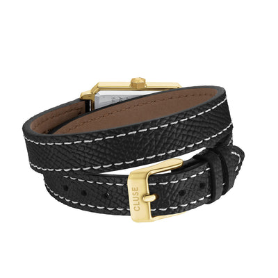 CLUSE Fluette Double Strap - Black Leather/Gold Watch