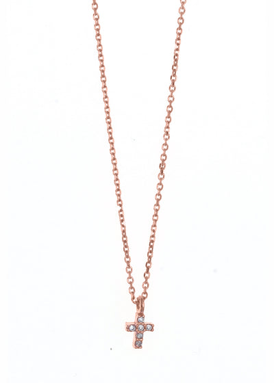 Gregio Tiny Shiny Mini Cz Cross Necklace- Rose Gold | Mocha Australia