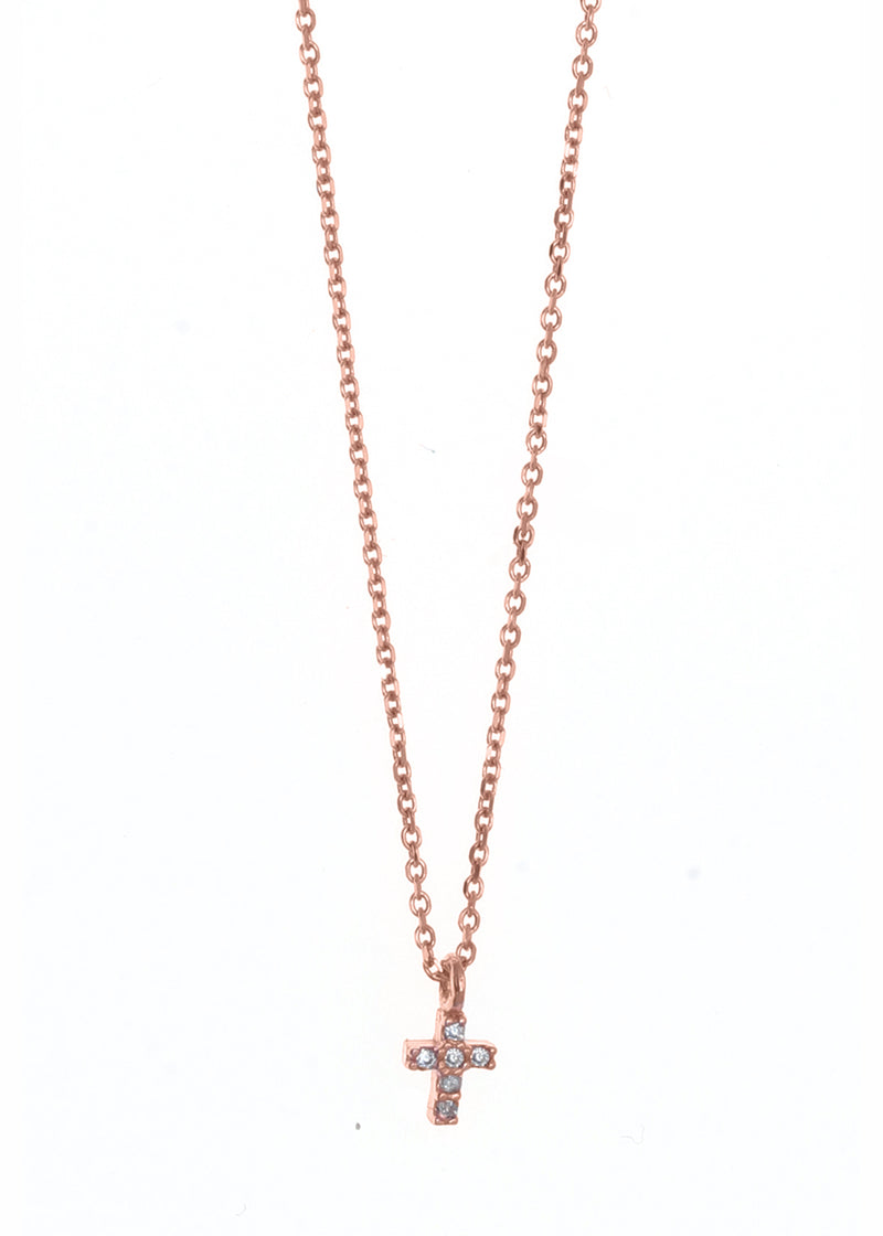Gregio Tiny Shiny Mini Cz Cross Necklace- Rose Gold | Mocha Australia