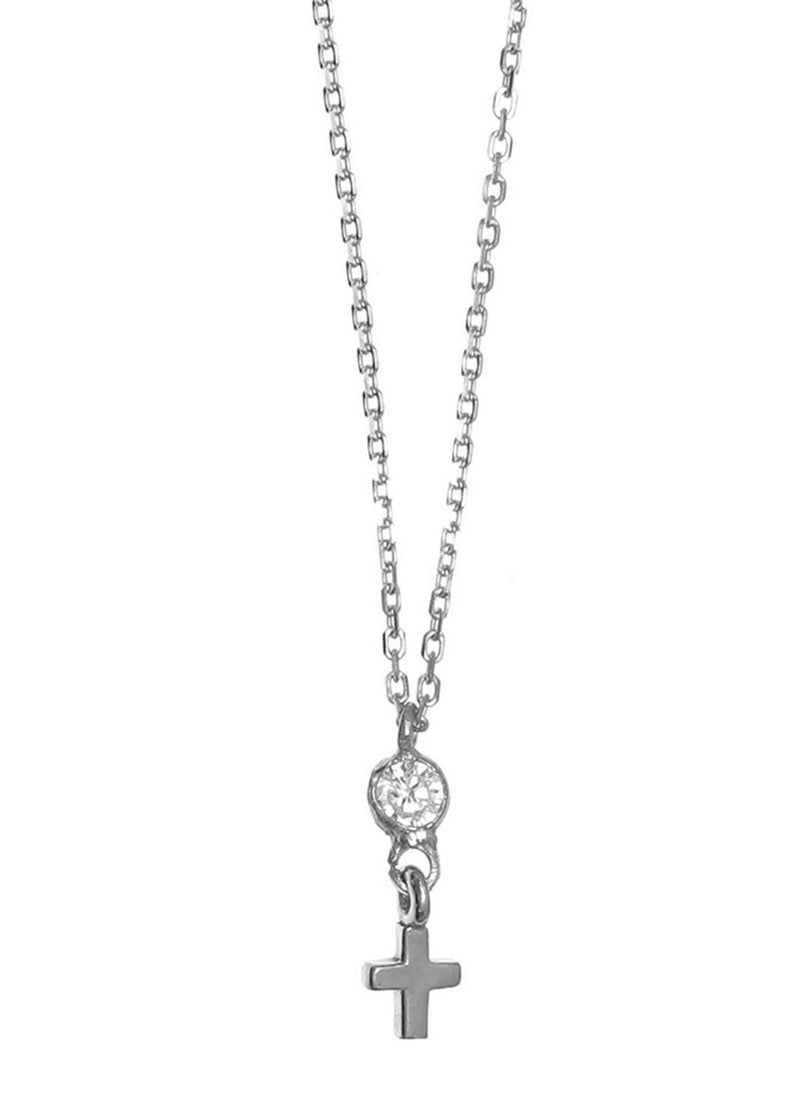 Gregio Tiny Shiny Necklace W/ Cross Pendant - Silver