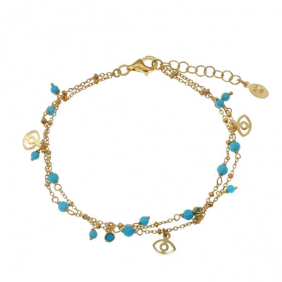 Gregio Simply Me/Tiny Shiny Double Chain Bracelet w/ Turquoise Enamel Beads- Gold | Mocha Australia