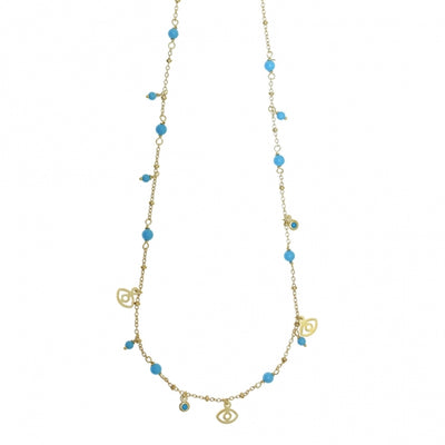 Gregio Simply Me/Tiny Shiny Single Chain Necklace w/ Turquoise Enamel Beads- Gold | Mocha Australia