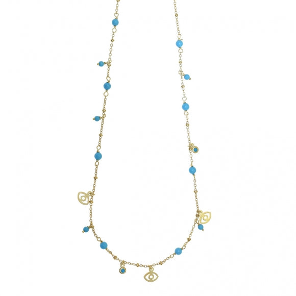 Gregio Simply Me/Tiny Shiny Single Chain Necklace w/ Turquoise Enamel Beads- Gold | Mocha Australia