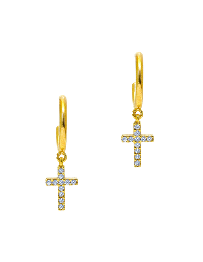 Gregio Tiny Shiny Hoop W/ Cz Cross- Gold | Mocha Australia