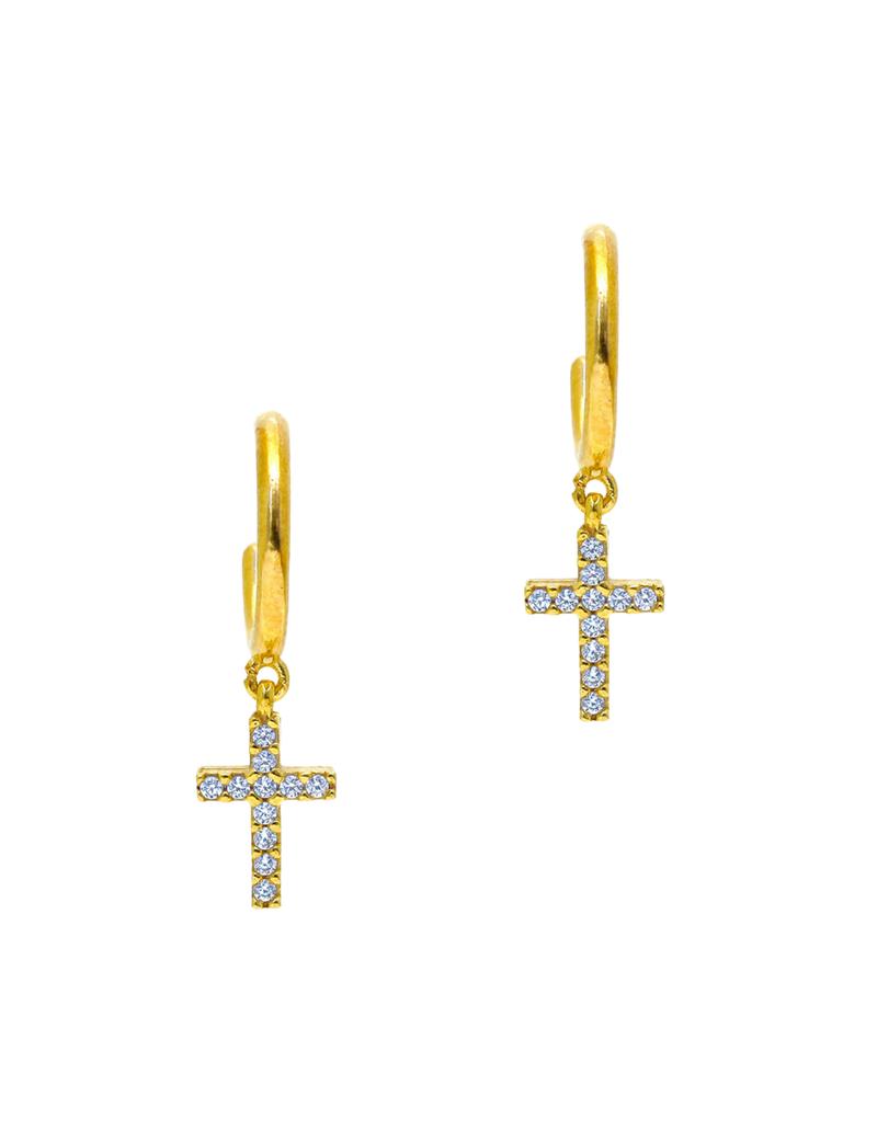 Gregio Tiny Shiny Hoop W/ Cz Cross- Gold | Mocha Australia