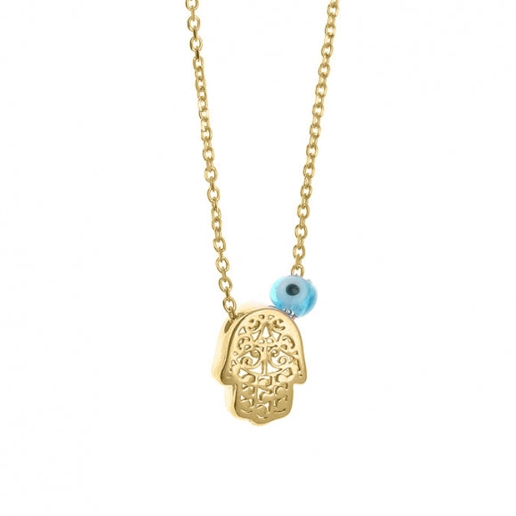 Gregio Simply Me/ Tiny Shiny Yg Necklace w/ Evil Eye & Hamsa - Gold | Mocha Australia