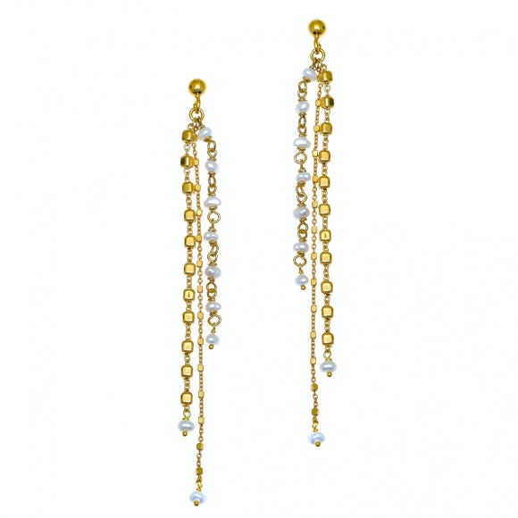 Gregio Color Me Earrings w/ Cubes and Pearls - Gold | Mocha Australia