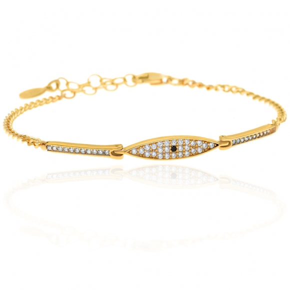 Gregio Simply Me/Tiny Shiny Bracelet w/ Wide CZ Evil Eye - Gold | Mocha Australia