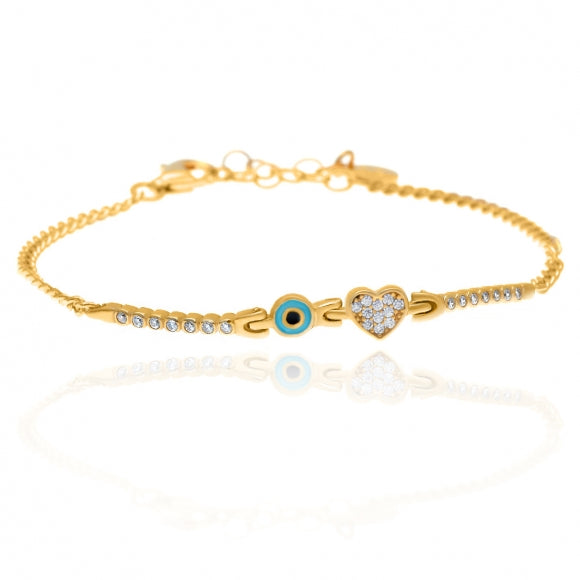 Gregio Simply Me/ Tiny Shiny Yg Bracelet w/ Cz Evil Eye & Heart - Gold | Mocha Australia