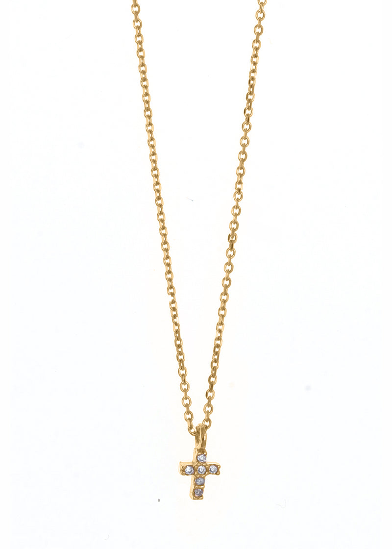 Gregio Tiny Shiny Mini Cz Cross Necklace- Gold | Mocha Australia