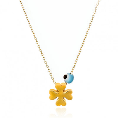 Gregio Simple Me/Tiny Shiny Necklace w/ Clover & Tiny Evil Eye - Gold | Mocha Australia