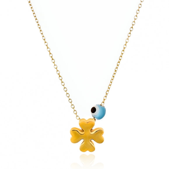 Gregio Simple Me/Tiny Shiny Necklace w/ Clover & Tiny Evil Eye - Gold | Mocha Australia