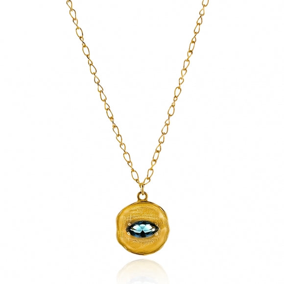 Gregio Funky Metal Yg Necklace w/ Blue Cz - Gold | Mocha Australia