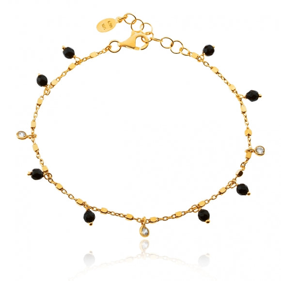 Gregio Simply Me/Tiny Shiny Bracelet w/ Onyx Beads and CZ - Gold | Mocha Australia