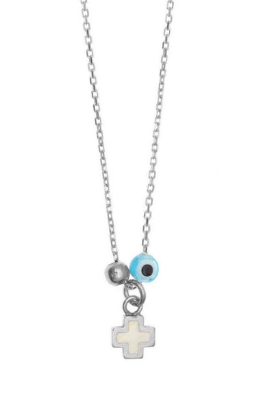 Gregio Necklace W/ White Enamel Cross- Silver | Mocha Australia