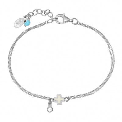 Gregio Bracelet W/ White Enamel Cross- Silver | Mocha Australia